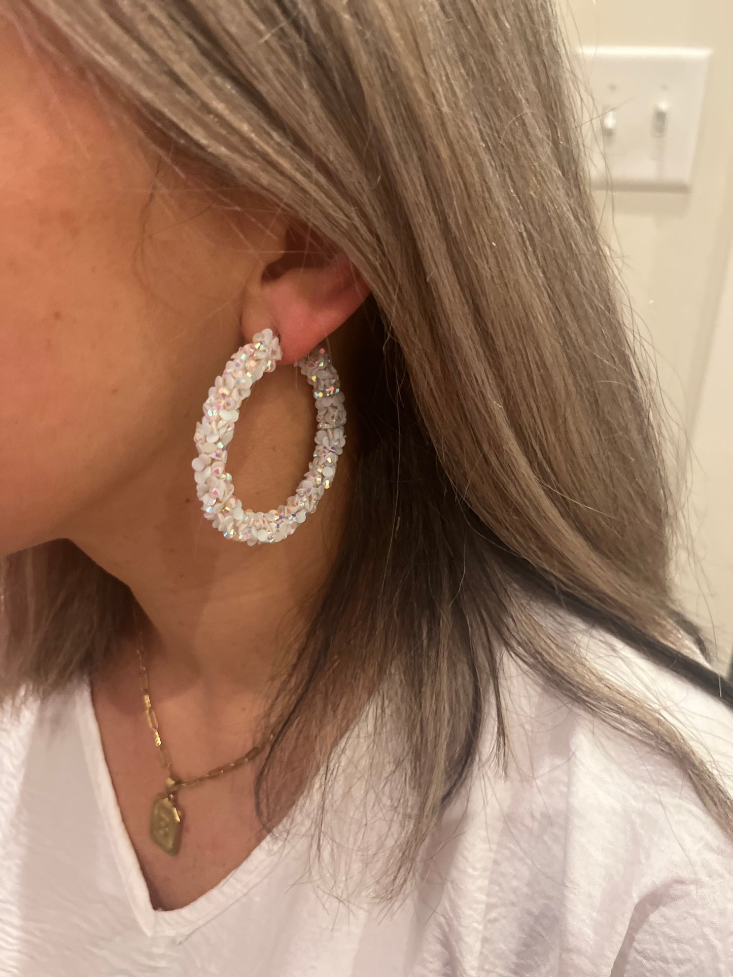 White Rhinestone Hoops