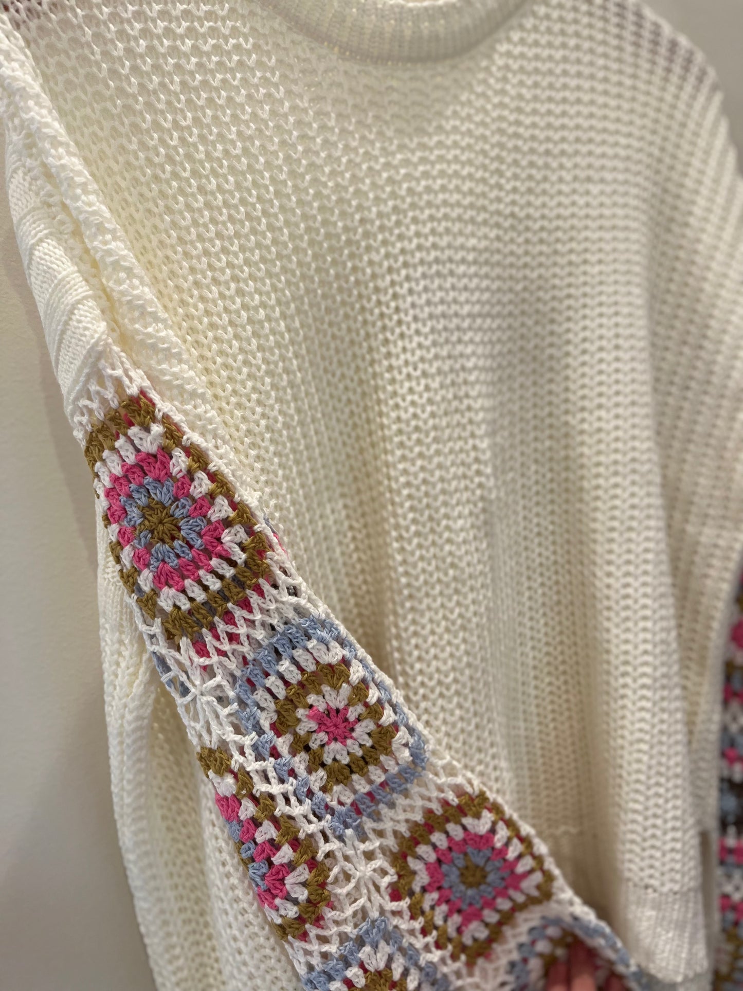 Cream crochet sleeve sweater