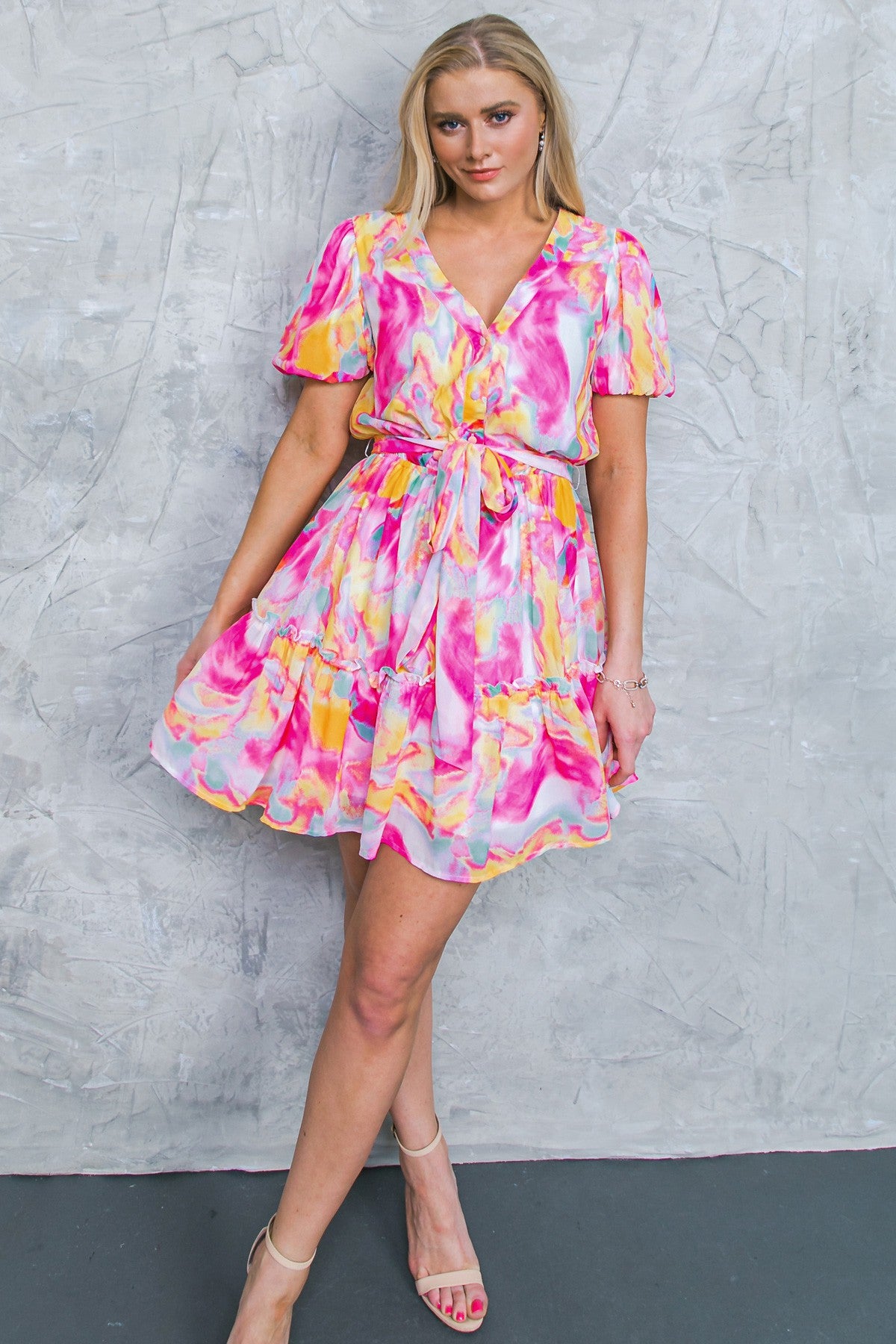 Pink Watercolor V-neck DRESS