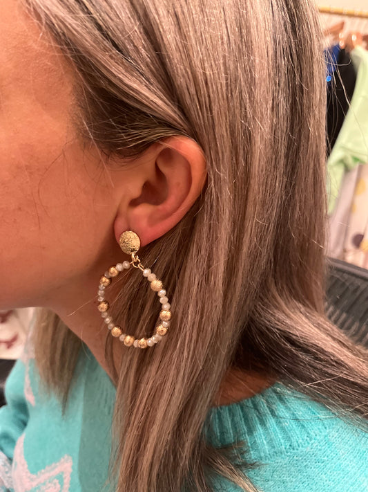 Beige Beaded Hoops