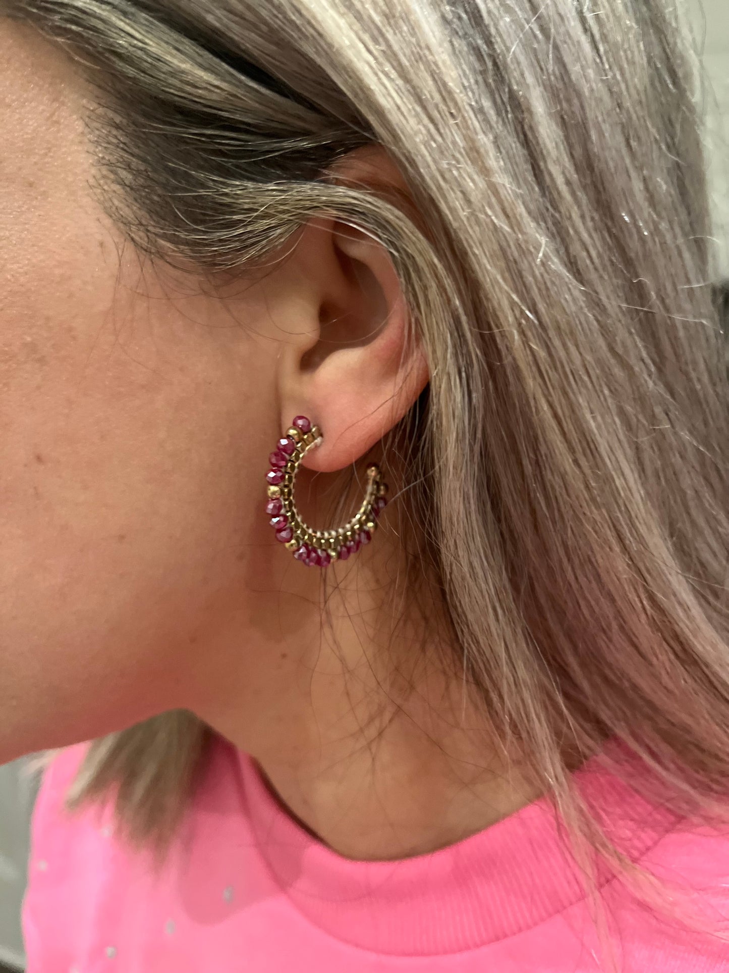 Wine Red Beaded Earrings