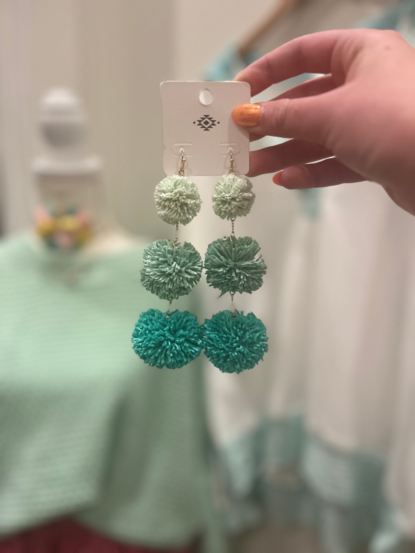 Blue Pom Pom Earrings