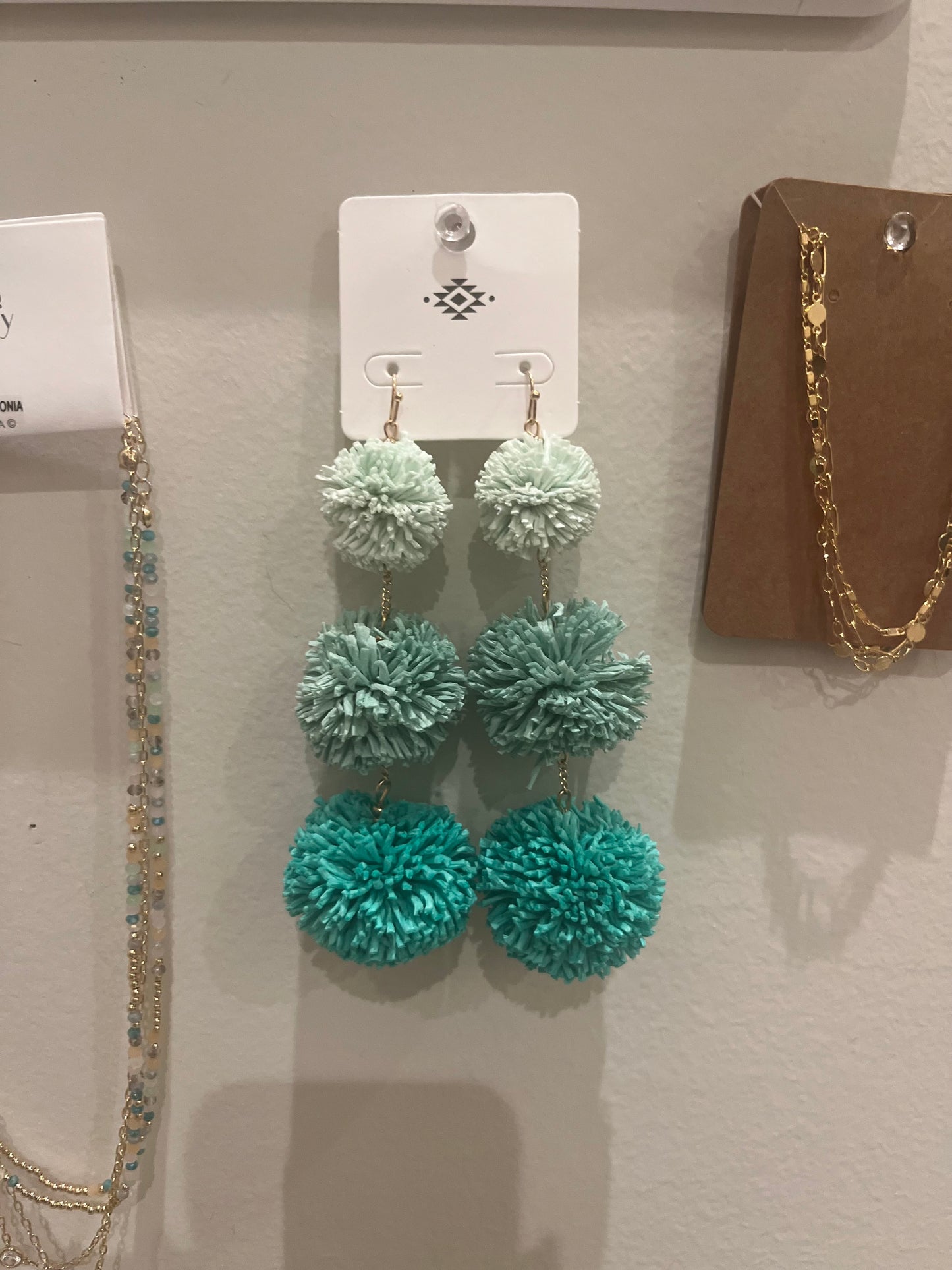 Blue Pom Pom Earrings