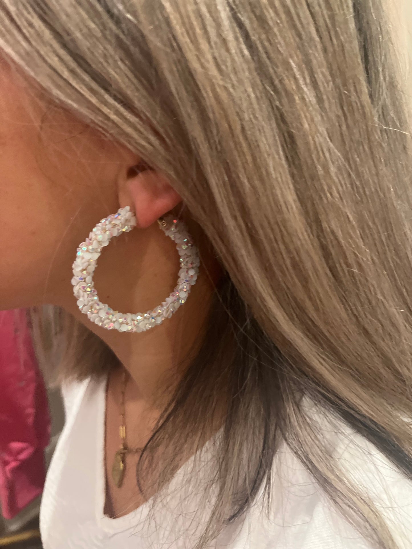 White Rhinestone Hoops