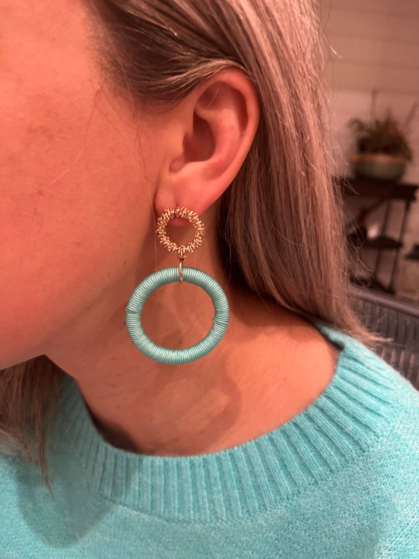 Teal Threaded Hoops