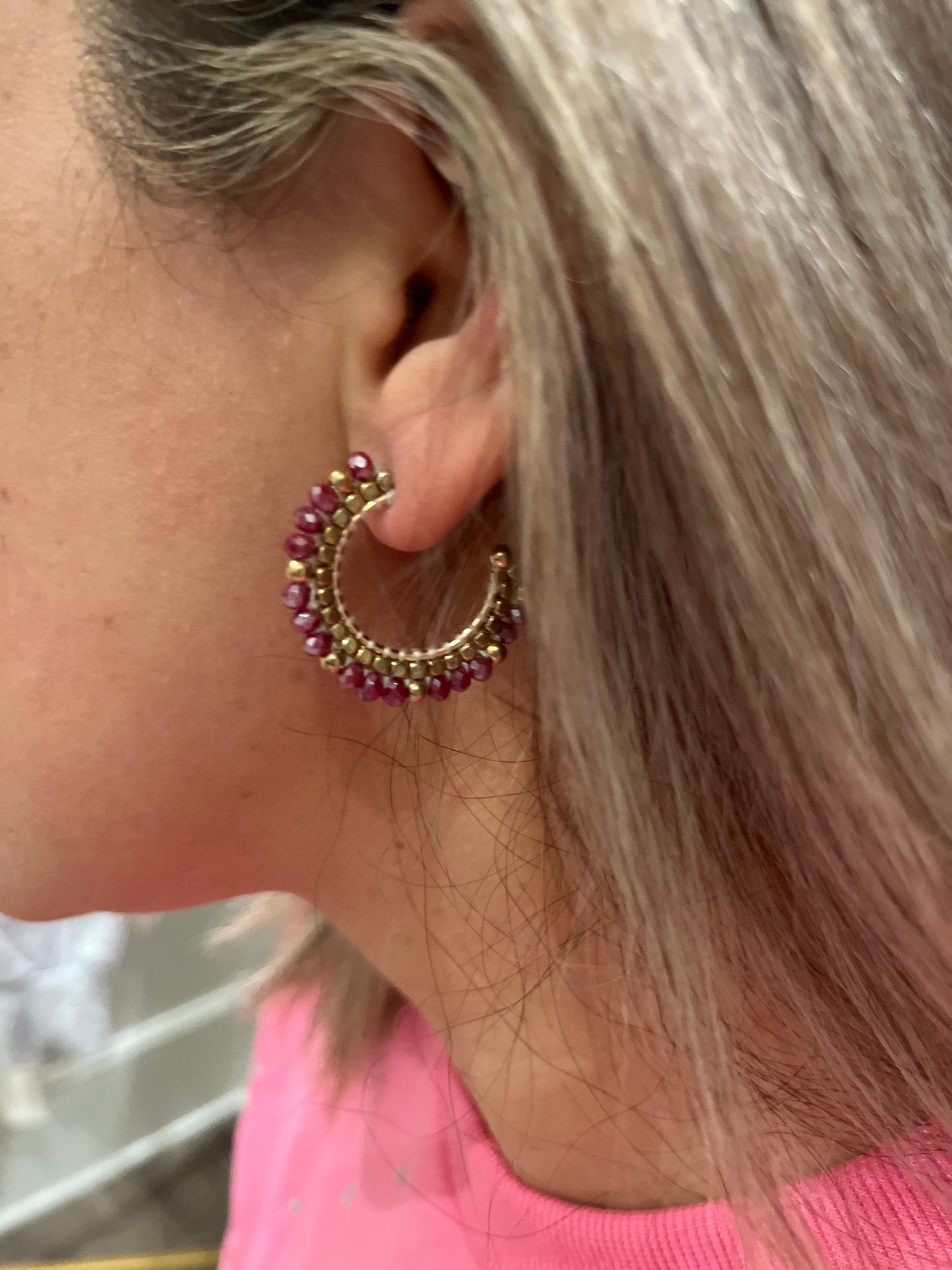 Wine Red Beaded Earrings