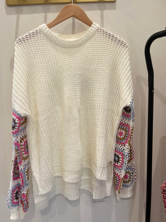 Cream crochet sleeve sweater