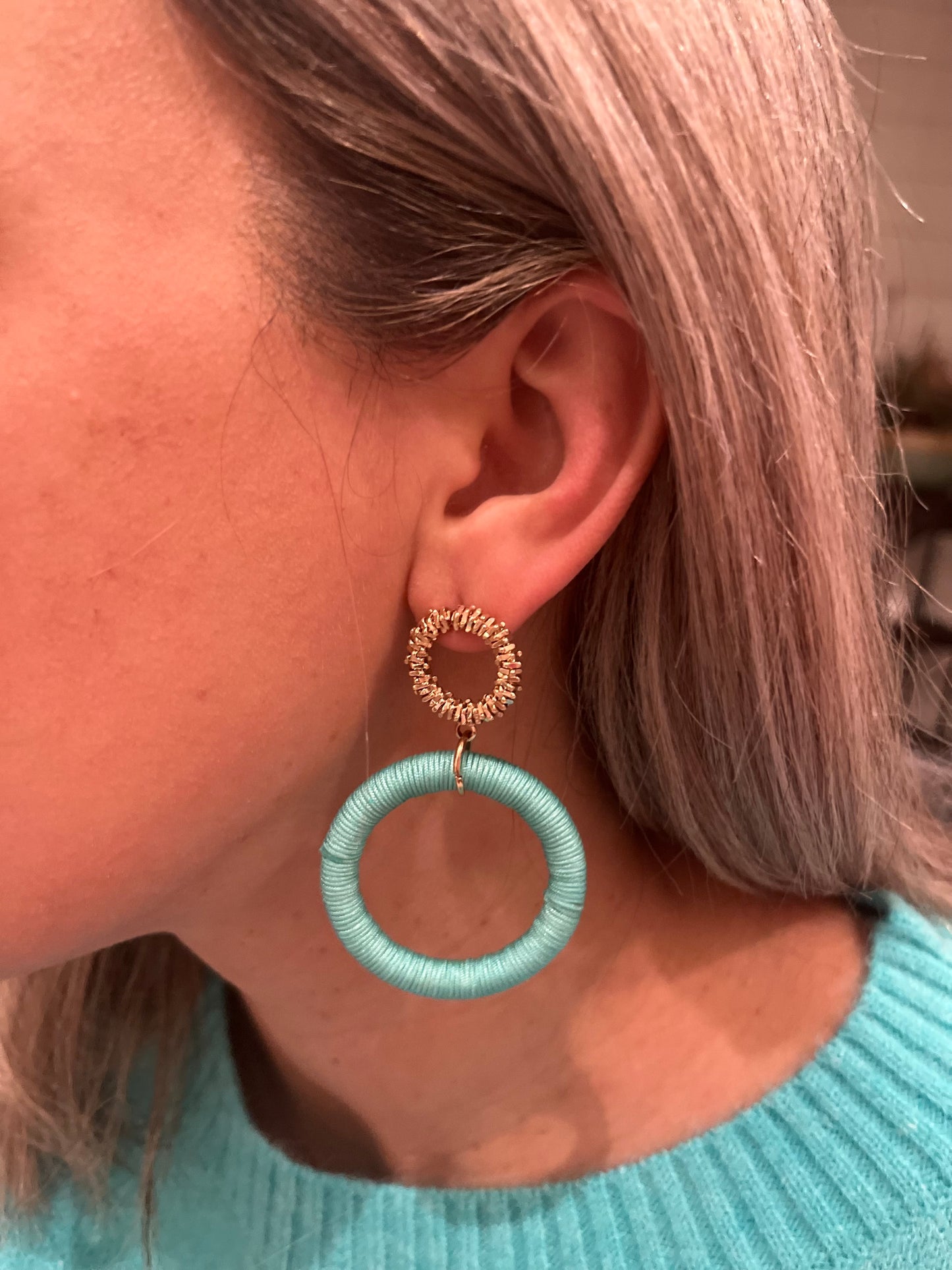 Teal Threaded Hoops